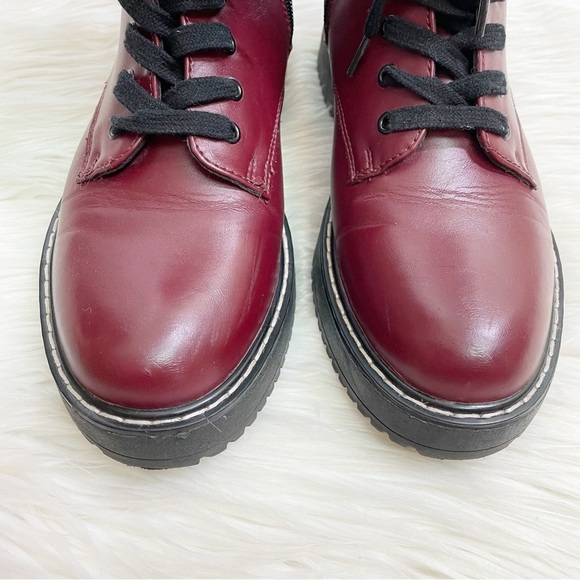 Steve Madden Madden Girl Kurrt Lace-Up Combat Boots in Burgundy Faux Leather - Picture 4 of 8